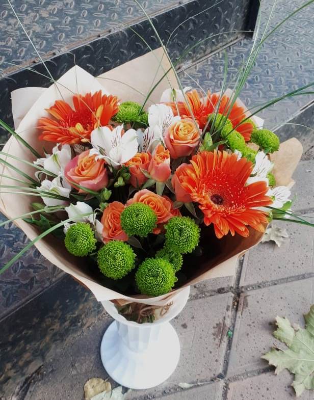 Букет цветов из: Герберы, Хризантемы, Альстромерии и Розы в Тимохово