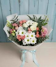 Букет цветов из:  Розы, Лизиантусы и Хризантемы в Тимохово