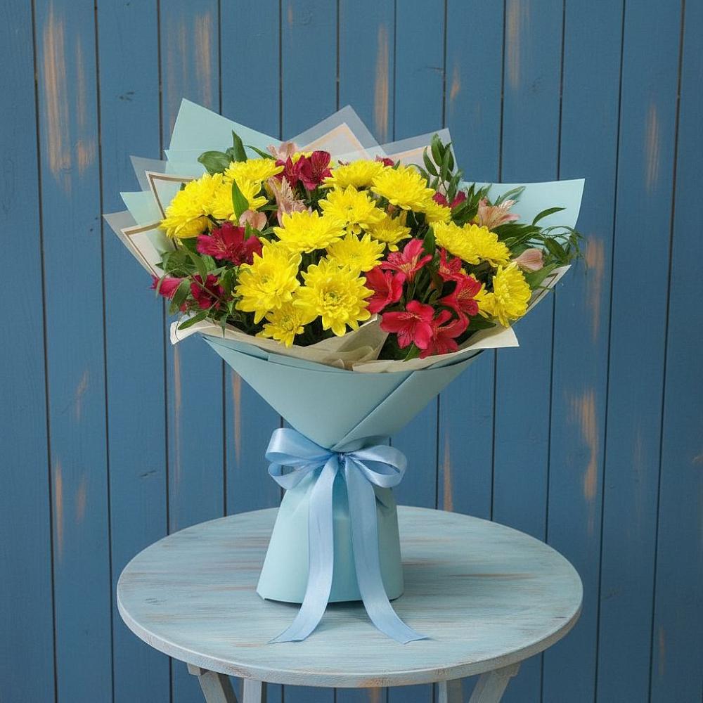 Букет цветов из: Альстромерии и Хризантемы в Тимохово