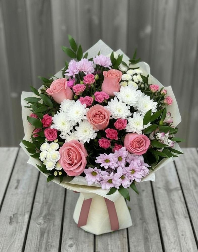 Букет цветов из: Альстромерии, Гвоздики, Розы и Хризантемы в Тимохово