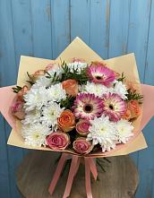 Букет цветов из:  Розы, Герберы и Хризантемы в Тимохово