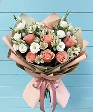 Букет цветов из:  Розы, Альстромерии и Лизиантусы в Тимохово