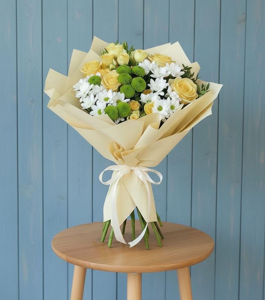 Букет цветов из: Хризантемы и Розы в Тимохово
