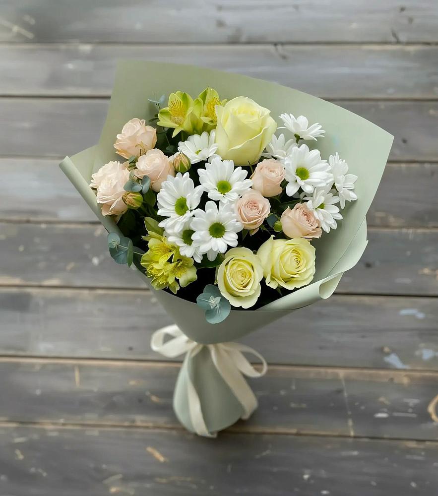 Букет цветов из: Альстромерии, Розы и Хризантемы в Тимохово