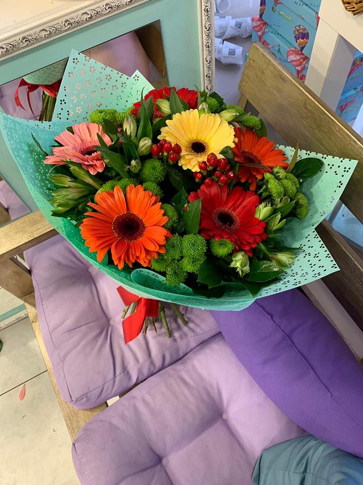 Букет цветов из: Герберы, Хризантемы и Альстромерии в Тимохово