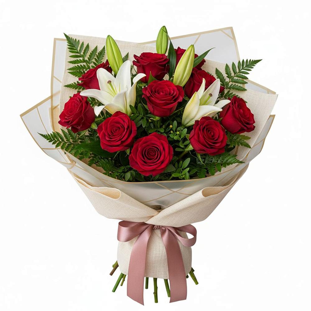 Букет цветов из: Лилии и Розы в Тимохово