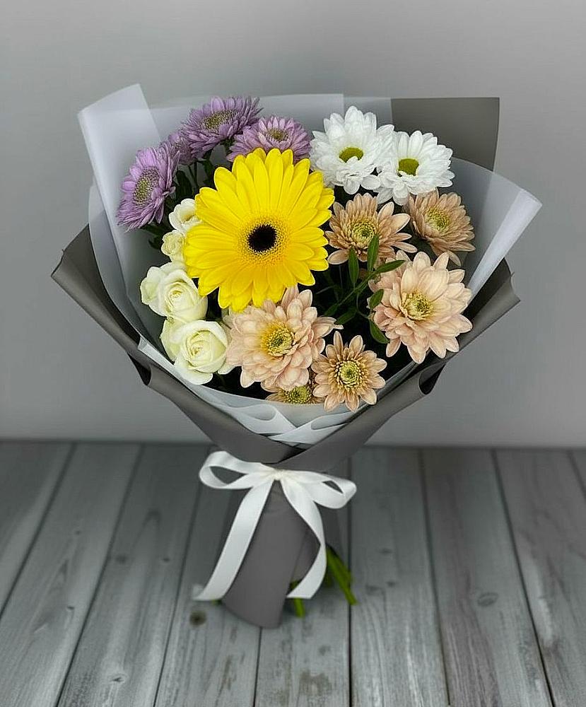 Букет цветов из: Розы, Герберы и Хризантемы в Тимохово