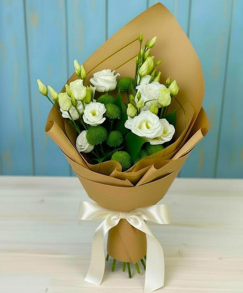 Букет цветов из: Хризантемы и Лизиантусы в Тимохово