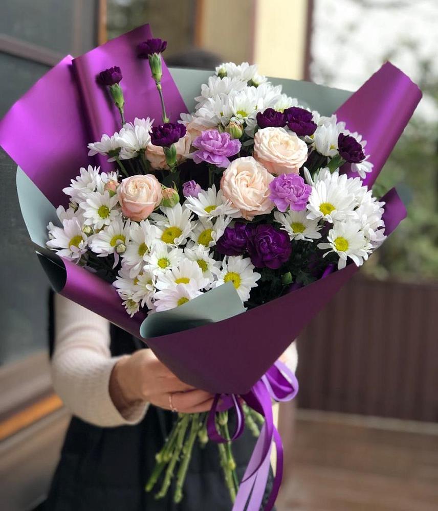 Букет цветов из: Хризантемы, Гвоздики и Розы в Тимохово