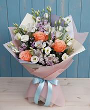 Букет цветов из:  Лизиантусы, Розы, Альстромерии и Гипсофила #REPLACE_PRED# Тимохово