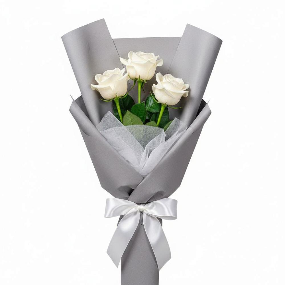 Букет 3 белые розы в Тимохово