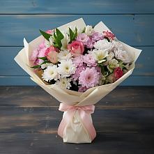 Букет цветов из:  Хризантемы, Альстромерии и Розы в Тимохово