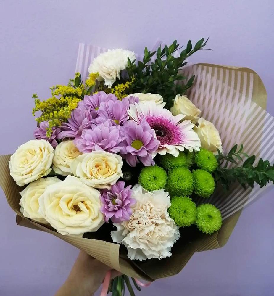 Букет цветов из: Хризантемы, Розы, Гвоздики и Герберы в Тимохово