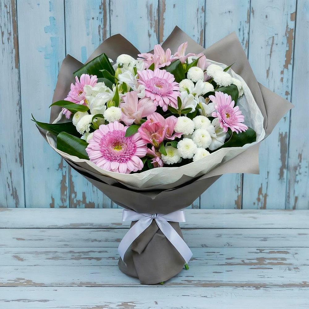 Букет цветов из: Герберы, Альстромерии и Хризантемы в Тимохово