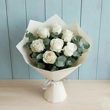 Букет Белые розы в Эвкалипте в Тимохово