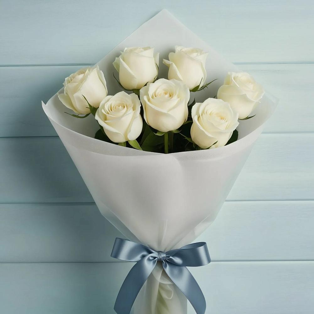 Букет 7 Белых роз Эдлесс Лав в Тимохово