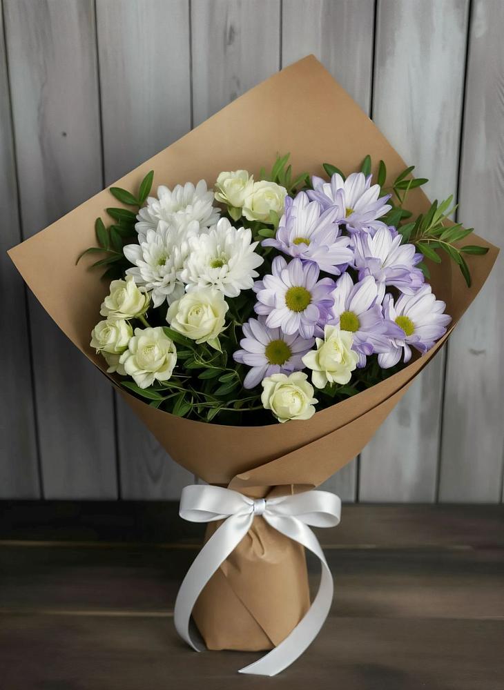 Букет цветов из: Хризантемы и Розы в Тимохово