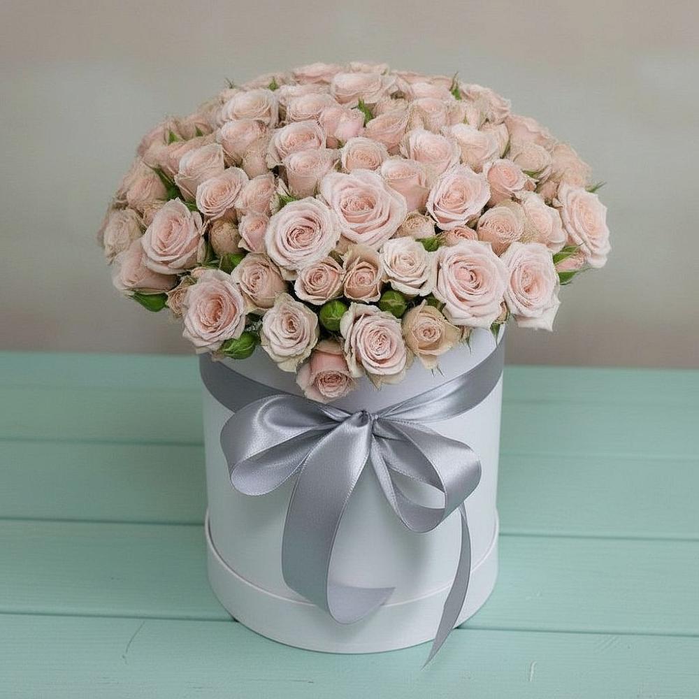 Цветочная композиция из Розы в шляпной коробке в Тимохово